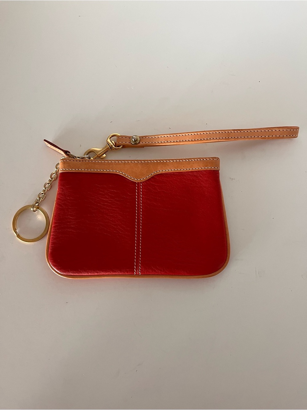 Dooney & Bourke Red Leather Wristlet Coin Purse Key Fob Pristine Like New